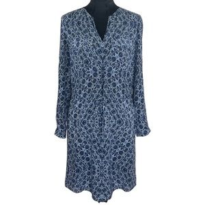 Rebecca Taylor Blue Floral Print Long Sleeve Silk Shirt Dress Size 2